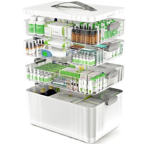 4-Tier Portable Medicine Organizer with Handle - First Aid Storage Box