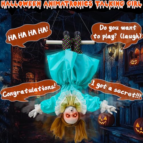 Turnmeon 30-Inch Halloween Animatronic Hanging Doll with Sound & Moving Hands