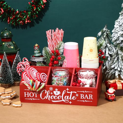 Barydat Red Hot Cocoa Bar Organizer Wood Countertop with 4 Compartments