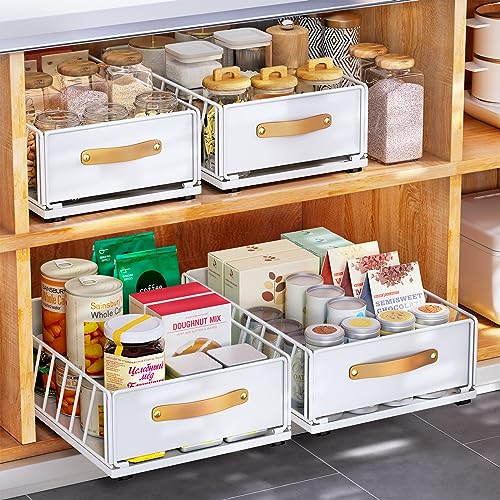 Pull Out Cabinet Organizer 11.8W x 15.7D x 6.2H Inches White - Heavy Duty Sliding Shelf with Handle, Nano Film Adhesive, 1 Pack