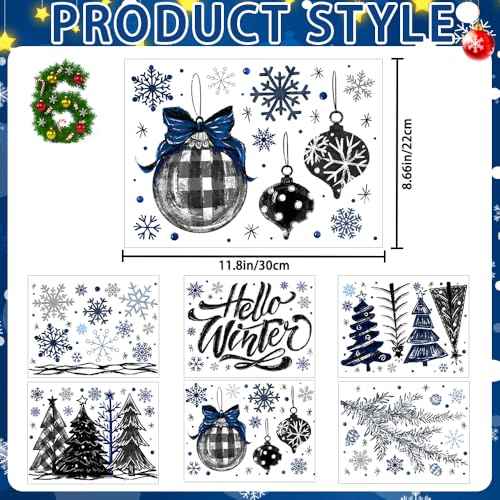 167 PCS Christmas Window Clings Stickers Hello Winter Snowflakes Christmas Tree Pine Branches Window Decals for Xmas Party Home Holiday Shop Glass Display Decoration