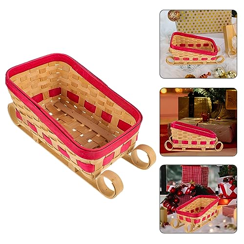 Christmas Sleigh Car Decoration with Woven Basket Santa Gift Holder