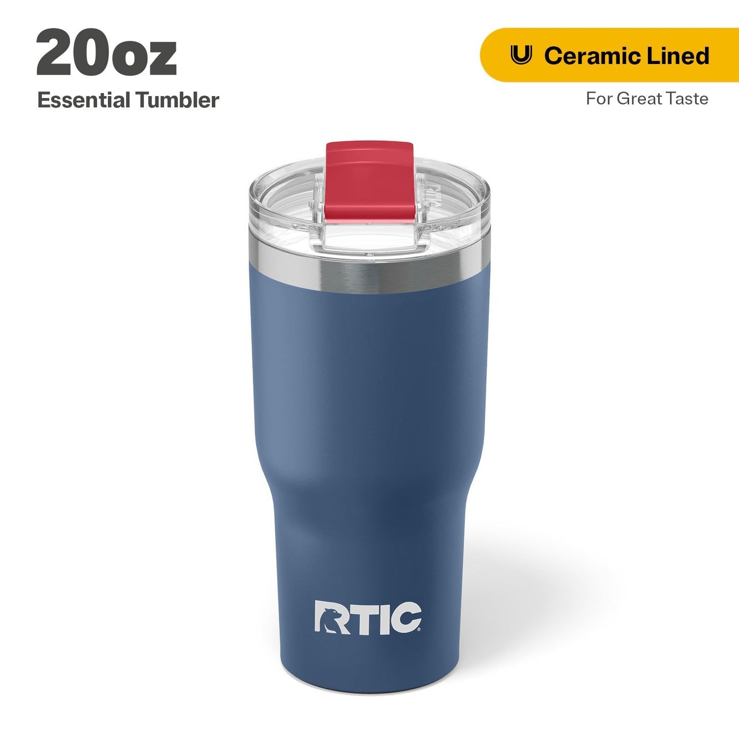 RTIC 20oz Essential Tumbler with Lid, Ceramic Lined, Insulated, Stainless Steel, Metal, Double Wall Vacuum-Insulation, Travel Cup for Iced Coffee, Tea, Hot and Cold Drink, Patriot