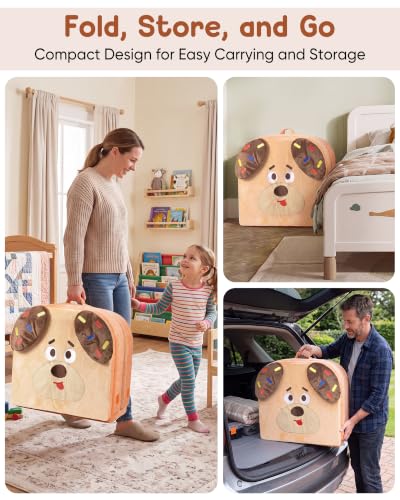 Foldable Toddler Floor Bed with Removable Washable Cover & Dog Design - Portable Kids Cot