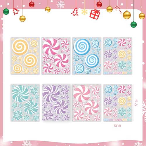 Ivenf Christmas Decorations Window Clings: 8 Sheets Extra Large Lollipop Peppermint Christmas Window Clings, Cute Pink Candyland Candy Stickers Decals for Kids Home School Office Holiday Party