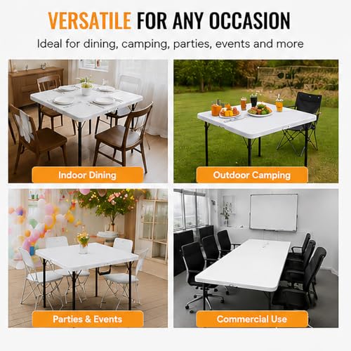 FurniEdge 36-Inch Portable Folding Table - Heavy Duty Plastic with Steel Legs, Supports 300lbs, Indoor & Outdoor Use, White
