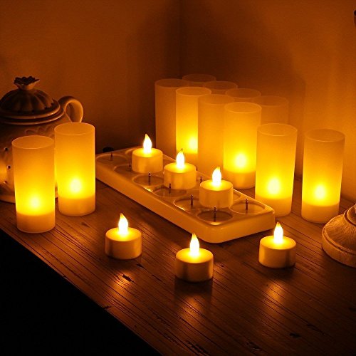 Rechargeable Flickering LED Tea Lights - 12 Pack Flameless Candles for Home & Wedding Decor