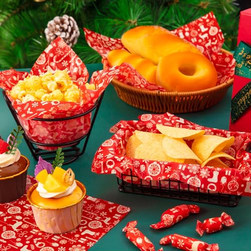 Christmas Wax Paper Sheets Red Snowflakes 100 Pcs Holiday Food Wraps
