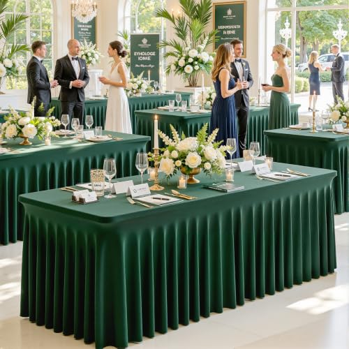 Gogoparti 4 Pack Hunter Green 6ft Rectangle Tablecloths, Elastic Fitted Warp-Free Spandex Table Covers