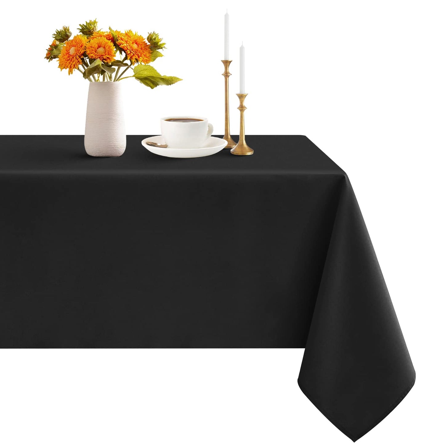 Romanstile Rectangle Tablecloth - Waterproof and Wrinkle Resistant Washable Polyester Table Cloth for Kitchen Dining/Party/Wedding Indoor and Outdoor Use (60 x 84 inch,Black)