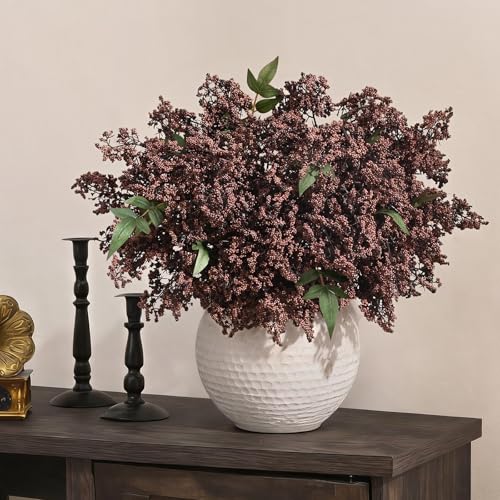 Dark Brown Faux Berry Stems - 43 Inch Artificial Nandina Branches for Fall Decor