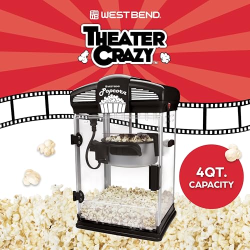 Popcorn Maker Machine 4 Qt. Stir Crazy Popcorn Popper with Nonstick Kettle - Black