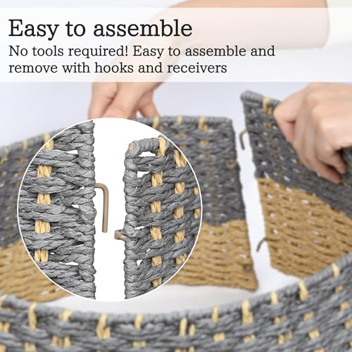 Gray Rattan Christmas Tree Collar 23 in - 4-Piece Woven Basket Ring with Cord Cut-Out