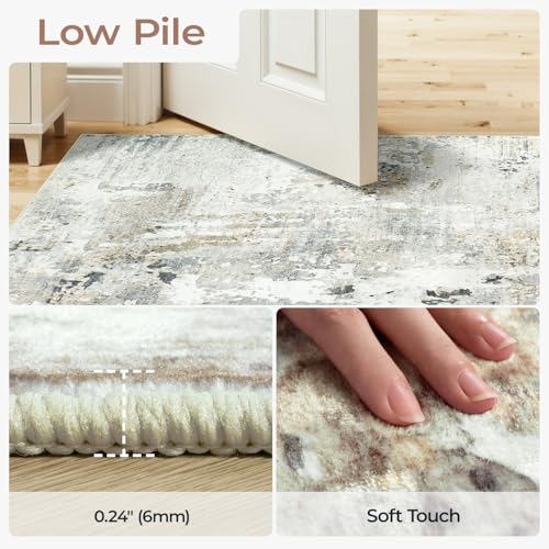 Brown/Grey 8x10 Area Rug for Living Room - Washable Abstract Non-Slip Carpet