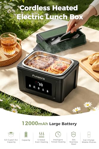 Cordless Electric Lunch Box Food Warmer with Timer & Large Capacity