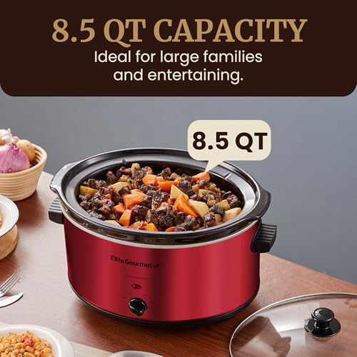 Elite Gourmet 8.5 Qt Electric Ceramic Slow Cooker - Metallic Red