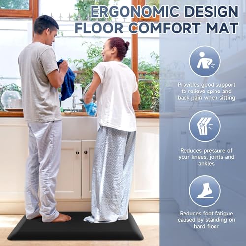 StepRite Black 70" x 24" x 0.8" Thick Memory Foam Kitchen Mat for Standing