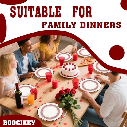 Boocikey Red & White Christmas Disposable Plates Set - Holiday Dinnerware for 20 Guests