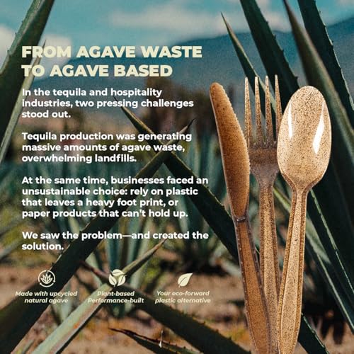 600 Pcs Unwrapped Agave Fiber Cutlery Set - Eco-Friendly Bulk Forks, Knives, Spoons