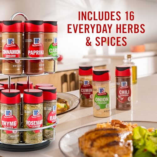 Two Tier Chrome Spice Rack with 16 Herbs & Spices - Kitchen Organizer