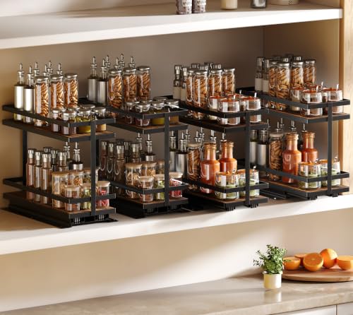 Black 4-Pack Pull Out Spice Rack - Metal & Wood Kitchen Organizer