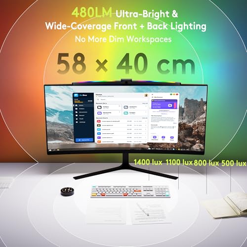 Curved Monitor Light Bar RGB Desk Lamp for 34+ Inch Screens, Stepless Brightness & Color