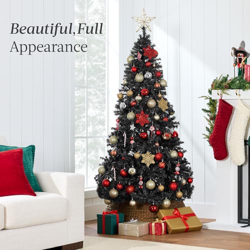 7.5ft Black Artificial Christmas Tree - Full Tapered Holiday Decor, PVC Tips, Foldable Base