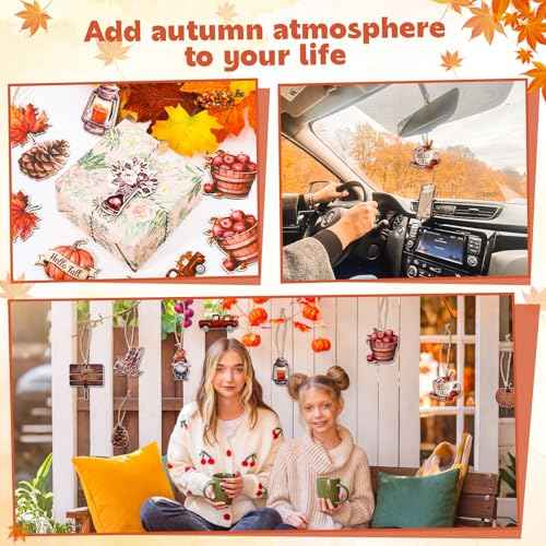 36Pcs Fall Tree Ornaments,Fall Thanksgiving Wood Ornaments for Autumn Decorations with String Fall Decorations for Home Tree Office