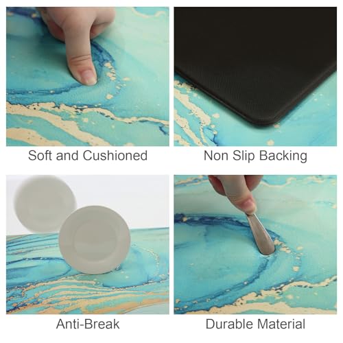 Teal Anti-Fatigue Kitchen Mat Set of 2 - 17.3 x 29 & 47 Inches, Non-Slip, Waterproof
