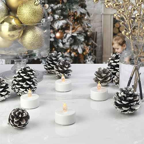 Flameless Flickering LED Tea Lights Candles Pack of 12, Warm Yellow Votive Battery-Operated Candles for Wedding Anniversary Halloween Christmas