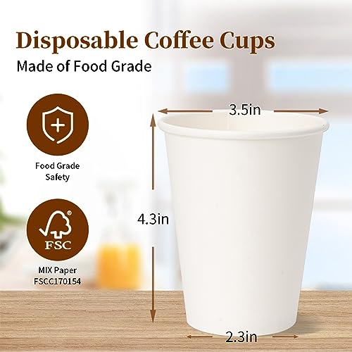 RACETOP White Disposable Coffee Cups 12 oz, 500 Pack - Hot & Cold Beverages