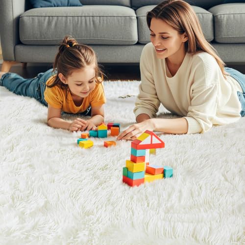 Cream White 6x9 Shag Rug for Bedroom - Plush Fluffy Non-Slip Carpet