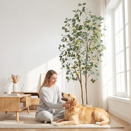7ft Artificial Eucalyptus Tree with Basket - Realistic Faux Plant for Indoor & Outdoor Decor