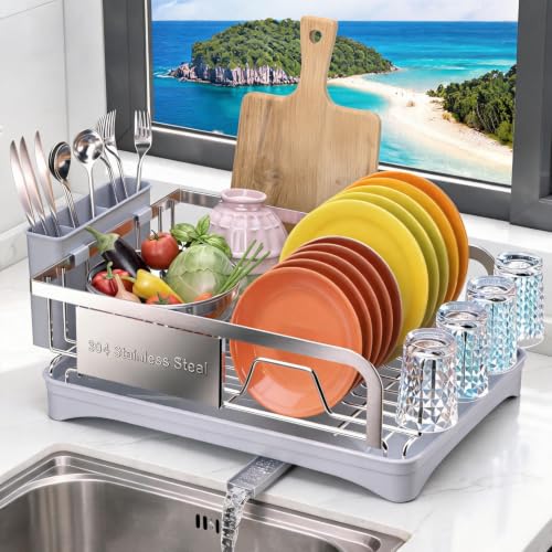 Godboat Dish Drying Rack - Silver Stainless Steel Kitchen Counter Organizer