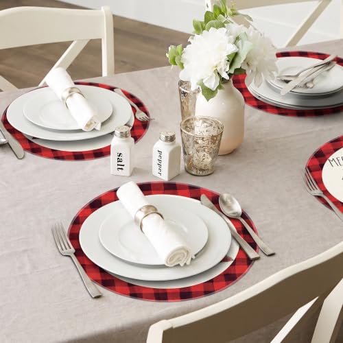 Niviy Christmas Tree Round Placemats Set of 4, 15 Inch Red Winter Table Decor