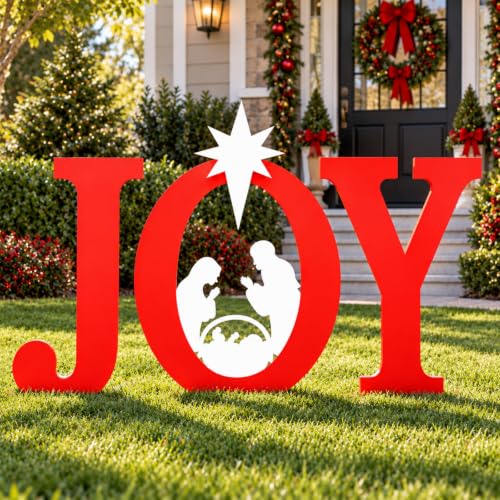 LEIFEOSH Red Christmas Nativity Scene Yard Signs 3-Piece Outdoor Decor