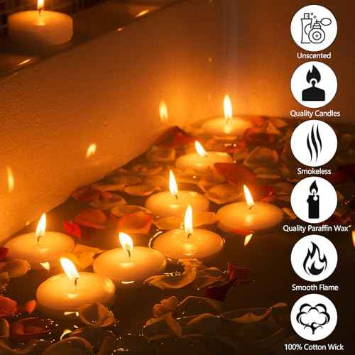2" White Floating Candles 12 Pack, Unscented & Dripless, Long-Lasting Wax for Wedding, Party, Holiday, Home Decor, Romantic Centerpieces, Valentine's Day, Christmas & Pool Decoration