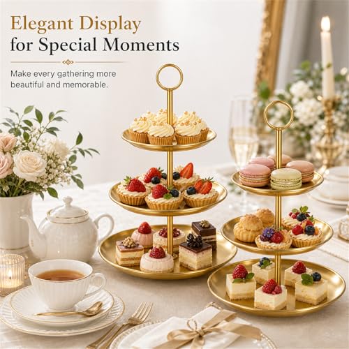 Gold 3-Tier Cake Stand Set - Stainless Steel Dessert Display Tower for Parties