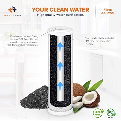 Aquaboon 6-Pack 5 Micron 10 x 2.5 Carbon Block Water Filter Cartridges - Whole House Replacement