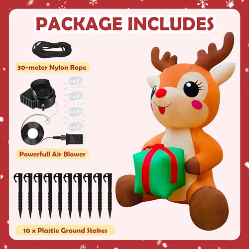 Christmas Reindeer 12ft Sitting Inflatable with Gift Box - EEkiiqi Outdoor LED Yard Decor