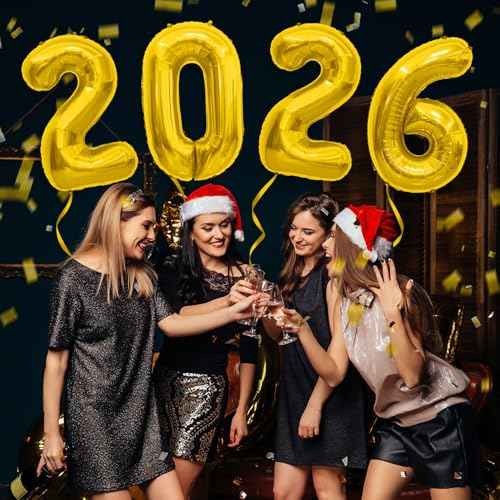 2026 Balloons, 40 Inch 2026 Number Balloons Gold 2026 Balloon Large Foil New Year Balloon Numbers 2026 Mylar Baloons for Birthday Christmas Graduation New Years Eve Party Supplies Decorations