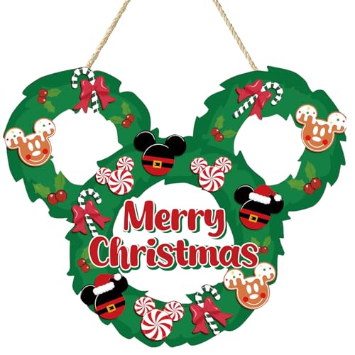 Christmas Mouse Wooden Door Sign - Holiday Welcome Decor, 13.4x12 inch