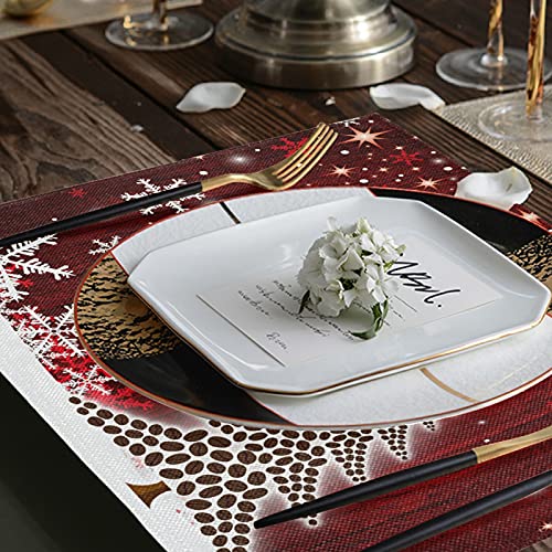 Senya Christmas Placemats Set of 6 - 18 x 12 in Non-Slip Burlap Look, Washable