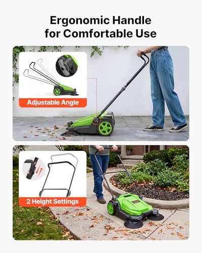 VEVOR Green Walk-Behind Hand Push Floor Sweeper, 25.6-Inch Width, Manual Non-Electric Yard Sweeper