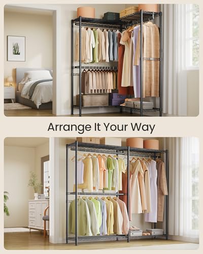 Ink Black 65-Inch Closet Organizer with Shelves and Clothes Rack - No Fabric Cover
