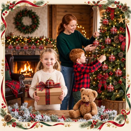 Halloscume Scottish Tartan Plaid Christmas Ornaments Set - 12 Pack, 2.36 Inch Holiday Decorations