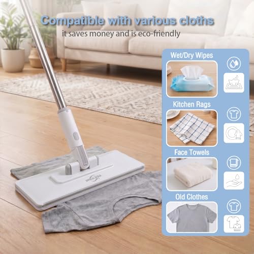 Yogkuse 48-Inch Clamp Mop with 6 Microfiber Cloths - Hands-Free Flat Floor Cleaner