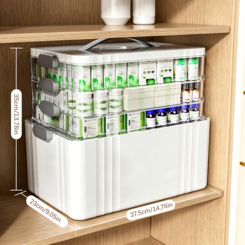 White 4-Tier Portable Medicine Organizer with Handle - First Aid Storage