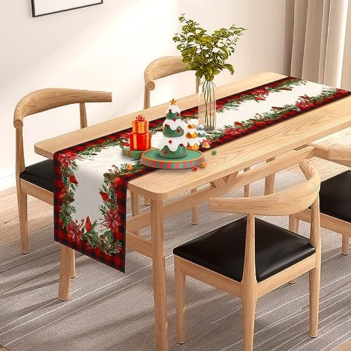 Christmas Cardinal Table Runner 13x90 inches Buffalo Plaid Holiday Decor