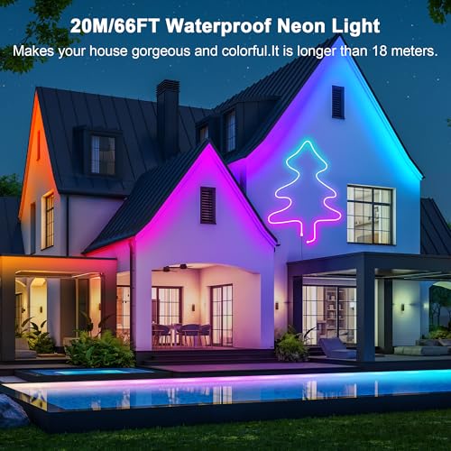 66Ft RGB LED Neon Rope Lights for Indoor & Outdoor Home Decor - App & Remote Control